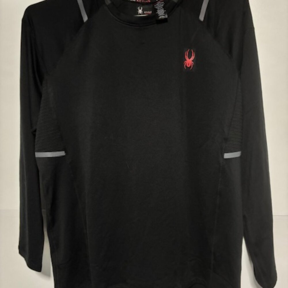 Spyder Active Black Long Sleeve Reflective Baselayer Shirt Men Moisture Wick L